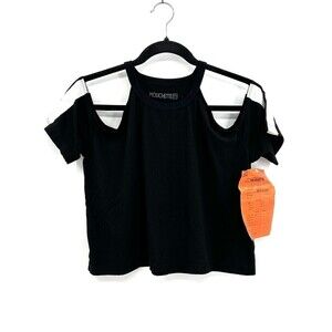 NWT URBAN OUTFITTERS Mouchette Black White Stripe Cold Shoulder Crop Top Medium